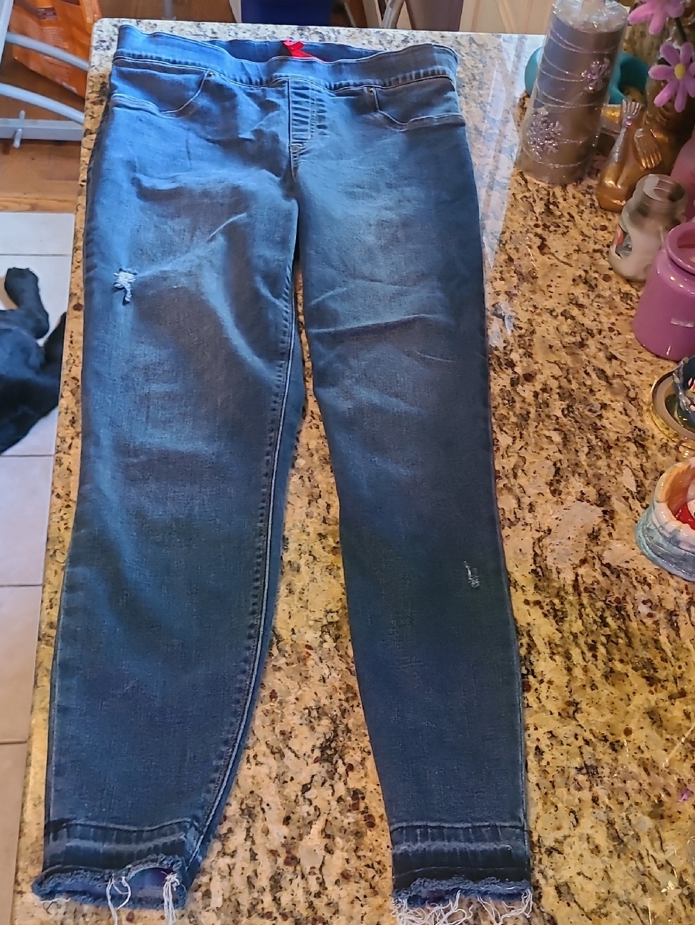 SPANX Dark Blue Ankle Frayed Hem Skinny Jeans